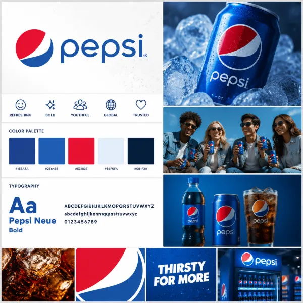 Generate a brand mood board from the uploaded logo in a clean grid layout. Automatically extract the logo’s colors, style, and tone. Include:
The logo fully and prominently
Color palettes and typography
Lifestyle or product imagery reflecting the brand mood
Use consistent lighting, harmonious colors, and a professional, modern aesthetic.