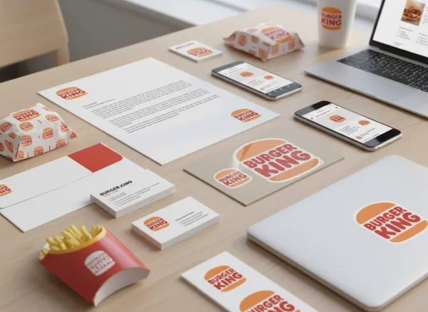 Generate a photorealistic brand identity mockup featuring a full set of branded items, including logo, business cards, stationery, packaging, and digital devices. Apply brand colors and logo derived from the uploaded logo consistently across all items. Display the items in an elegant, well-lit workspace or tabletop scene with realistic lighting, shadows, and reflections. Highlight the logo and brand elements clearly to convey a cohesive and professional brand identity.