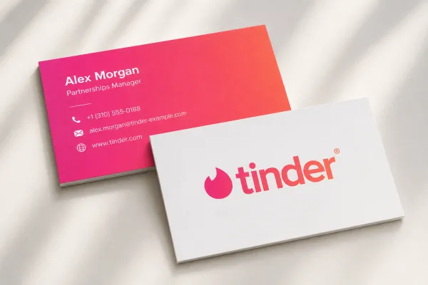 Realistic mockup of two business cards, front side in white with uploaded logo, back side in brand color with contact details. Slight overlap, soft natural light, clean background, professional and elegant look.