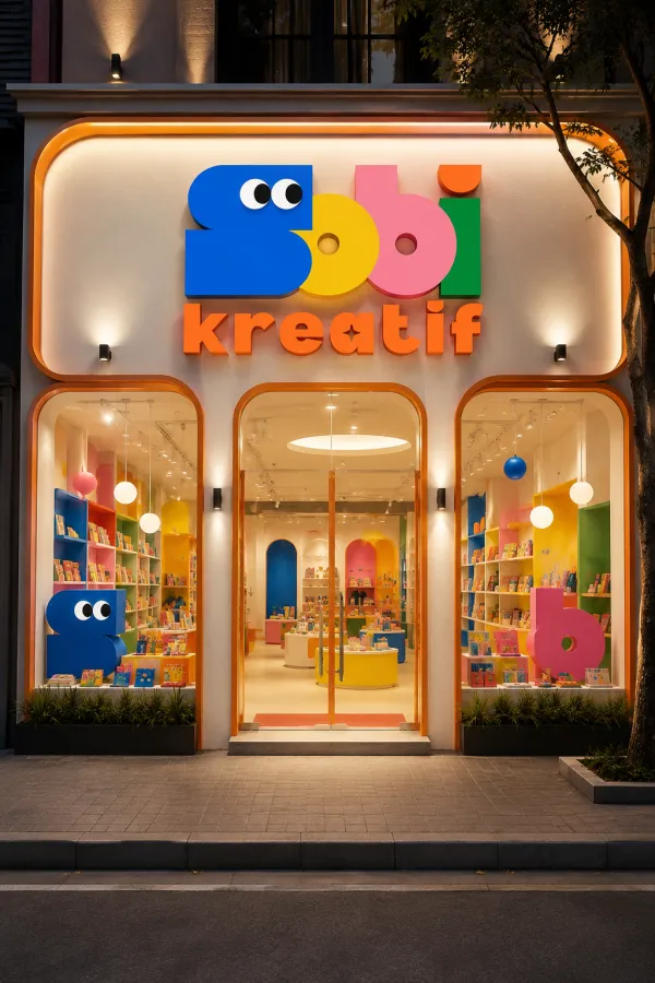 Create a premium flagship storefront mockup using the uploaded logo. Analyze the brand’s colors, typography, and personality, then design a large, immersive storefront with oversized signage and display windows that feel luxurious and high-end. Integrate the logo naturally, use realistic materials, soft studio lighting, and ensure the final scene looks polished, professional, and distinctive to the brand.