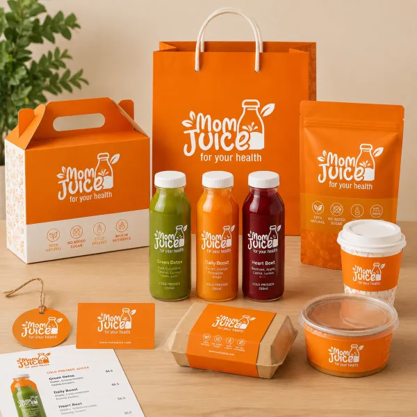 Generate a complete, realistic brand packaging showcase for my brand using the uploaded brand assets. Include all packaging types relevant to the brand with cohesive colors, typography, logo placement, and materials. Present the packaging in a clean, professional layout with multiple angles and a consistent visual style that fully reflects the brand identity. Ensure high detail, realistic textures, and a polished, market-ready presentation.