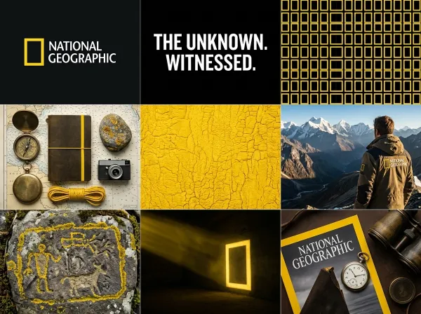 Before generating anything, analyze the uploaded logo: extract its dominant color palette, identify its visual personality (minimal / bold / organic / geometric / playful / serious), and infer the emotional world it belongs to. Then construct a cinematic 3×3 editorial grid where every panel is a window into that brand's world. Include: a lifestyle scene that fits the brand's inferred mood with the logo naturally embedded, a texture or material panel that echoes the logo's visual DNA, a bold typographic panel with a punchy brand line you invent based on the logo's character, a product or object flat-lay using the logo's color story as the prop palette, and abstract panels built purely from the extracted colors. Let the logo tell you what world it lives in — then build that world.