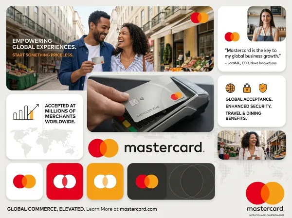 Create a modern brand advertising collage using the uploaded logo as the core reference. Automatically infer the brand’s industry, tone, and visual style from the logo, and adapt the imagery, products, and scenes accordingly.

Design a multi-section marketing layout combining lifestyle photography, product or service visuals, social media-style cards, and branding elements. Include a hero lifestyle portrait or scene representing the brand audience, a central product or offering showcase, and supporting marketing blocks such as statistics, testimonials, or feature highlights.

Integrate the uploaded logo prominently within the composition and derive the color palette, accents, and graphic motifs from the logo. Include several rounded blocks or icons showing variations of the logo on different brand-colored backgrounds.

The collage should feel like a complete brand campaign board, suitable for websites, social media ads, or marketing presentations.

Style: clean, modern, high-end commercial design, natural lighting, balanced composition, brand-consistent colors, editorial advertising aesthetic, polished marketing visuals.