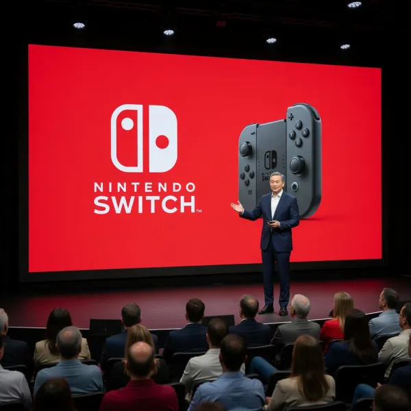 Create a realistic, high-end flat mockup of a product launch stage with a large central screen showing a minimalist PPT slide. The slide features the uploaded brand logo, brand colors, clean typography, and one or two relevant brand images—composition elegant and uncluttered. Include a realistic figure representing the brand CEO mid-presentation, naturally posed, engaging with the audience, dressed in professional attire. Add a fully realistic audience: people sitting, varied poses, natural scale, and perspective, looking toward the stage. Use a true-to-life camera perspective, slightly elevated from the back or mid-audience angle, showing the full stage, screen, CEO, and audience with natural depth. Stage lighting should be soft and cinematic, highlighting the screen and CEO, with subtle shadows for realism. Mood: modern, sophisticated, professional, and immersive. Focus on clean composition, brand integration, premium presentation design, and a convincing live event atmosphere.