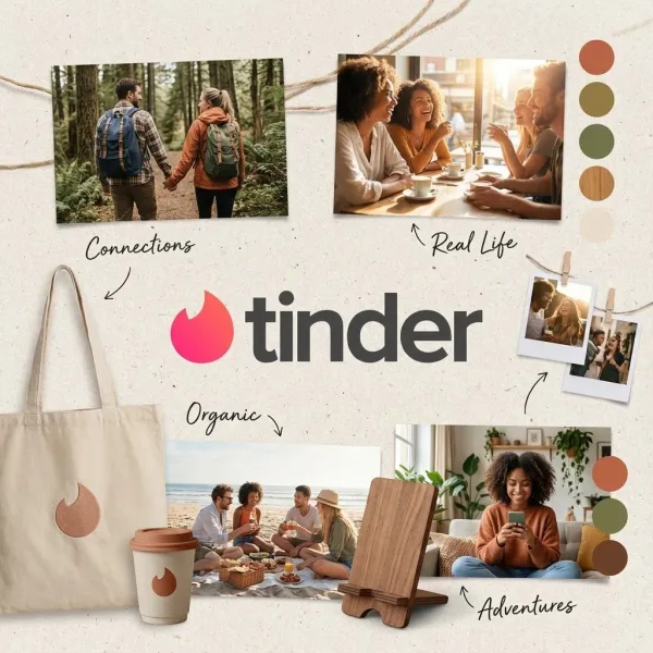 Generate a lifestyle-driven brand moodboard from the uploaded logo, featuring real-life brand applications in natural, everyday settings with a relaxed, organic layout.