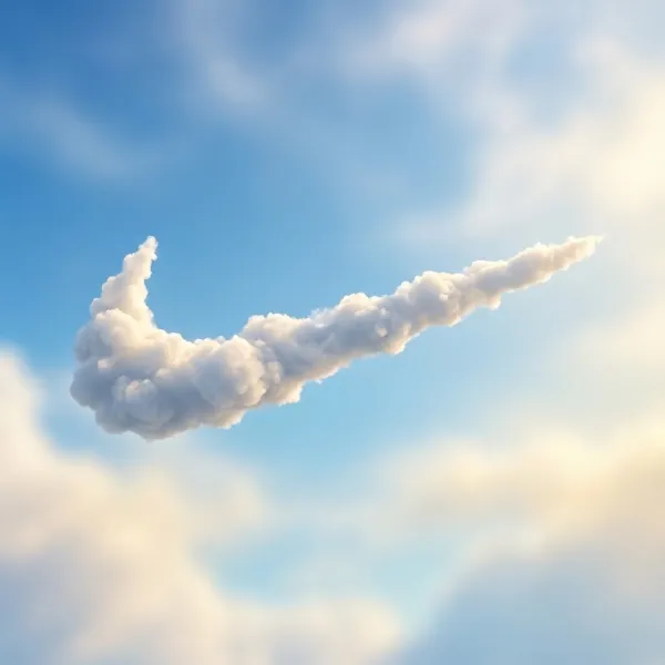 Transform the uploaded logo into a large, photorealistic symbol made of fluffy clouds, preserving its exact contours. Make the clouds soft, voluminous, and naturally illuminated by sunlight, with subtle shadows for depth. Place the logo floating in a bright sky with soft gradients, maintaining a dreamy, airy atmosphere. Straight-on or slightly angled perspective, high-resolution HDR, photorealistic.