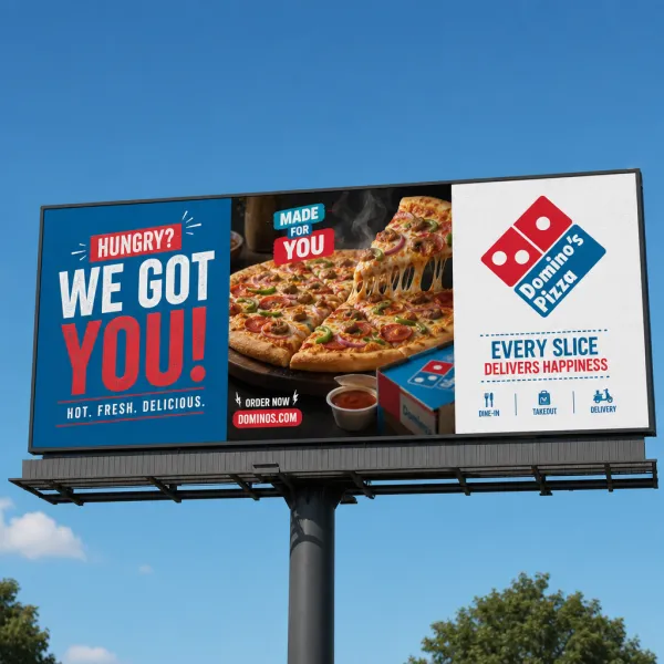 Create a professional outdoor roadside billboard mockup based on the uploaded logo and brand assets.
Large rectangular billboard on a single pillar against a clear blue sky.
Split into three horizontal sections: bold brand headline on the left, dynamic product imagery in the center, and co-branding/logos with subtext on the right.
Bright natural daylight, low-angle perspective, soft shadows, and minimal surrounding greenery.
Automatically adapt all colors, typography, product images, and logos to match the uploaded brand identity.