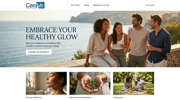 A premium lifestyle website design in a 16:9 composition. The uploaded logo is subtly placed in the header as the brand mark, while the primary visual focus is large, high-quality lifestyle imagery. The scene should feel aspirational and modern, similar to high-end lifestyle or consumer brand landing pages.

The layout uses full-width hero imagery with minimal text—a short headline and small supporting line if needed. Images should dominate the visual space, conveying emotion and lifestyle storytelling. Secondary sections (if present) use image grids or cards with minimal captions, emphasizing photography over typography.

The design is clean and sophisticated with ample negative space. Colors and lighting should feel natural and premium, reflecting real-world lifestyle aesthetics. High-fidelity detail, photorealistic style, and commercial-grade visual quality.

16:9 aspect ratio, lifestyle-focused, image-first UI, modern premium design.
