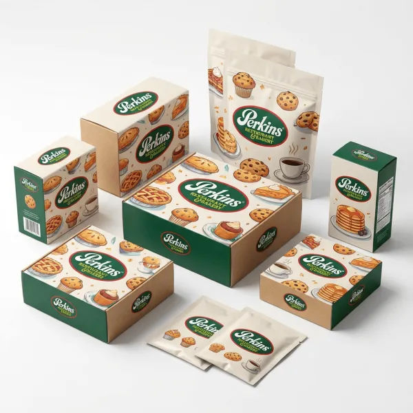 Generate a bright, modern product shot of gift boxes and packets featuring the uploaded logo. Boxes and packets should have colorful, AI-generated illustrations reflecting the product type, arranged neatly on a clean surface with sharp focus and professional lighting.