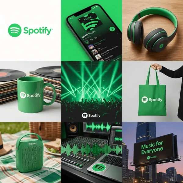 Generate a brand-specific moodboard from the uploaded logo, displayed on a square grid layout with cohesive, real-life brand applications.