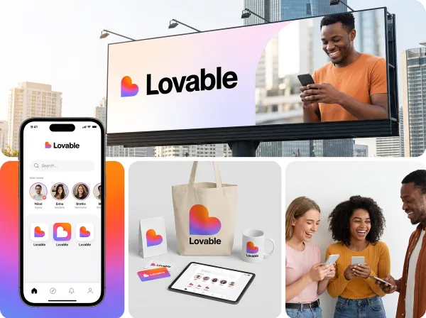 Create a modern promotional collage based on the uploaded logo. Include a variety of branded materials such as billboards, app icons, mobile interfaces, and product displays. The visuals should automatically adapt the logo’s color palette and style, using clean, bright, and modern aesthetics.

The composition should feel cohesive, professional, and approachable, highlighting convenience, ease of use, and brand identity. Include human elements where appropriate, like people interacting with the product or app, but each element should remain harmonious with the overall design.