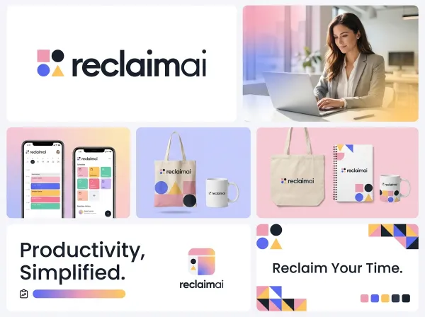 Create a clean, modern brand presentation using the uploaded logo, arranged in a structured grid layout. The composition should include a mix of branded elements such as a hero logo panel, a lifestyle photo with a person, smartphone interface screens, product or merchandise mockups, and text-based graphic panels.

All elements should automatically adapt to the logo’s color palette and visual style, using soft gradients, clean typography, and minimal layouts. The grid should feel balanced and cohesive, with each panel contributing to a unified brand story.

The overall aesthetic is fresh, modern, and professional, with bright, harmonious colors, soft lighting, and a visually appealing composition.