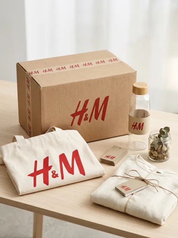 A clean, modern product arrangement showcasing eco-friendly items automatically branded with the uploaded logo. Central packaging and accessories—such as boxes, bags, bottles, or apparel—feature the brand’s colors, typography, and visual style.

The composition is minimalistic with soft, neutral background and diffused lighting to highlight textures, shapes, and brand details. Items are arranged thoughtfully to show the brand identity and product variety. The overall atmosphere is modern, sustainable, and visually appealing, suitable for marketing, social media, or e-commerce brand presentations.