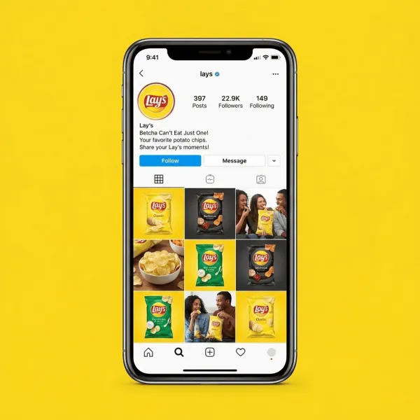 Create a clean promotional image with a smartphone centered on a solid background in the uploaded logo's main color, showing a realistic Instagram page with the logo, brand name, a short bio, and 6-9 real brand posts (e.g., products, lifestyle shots)—minimal style, no extra props or background text.